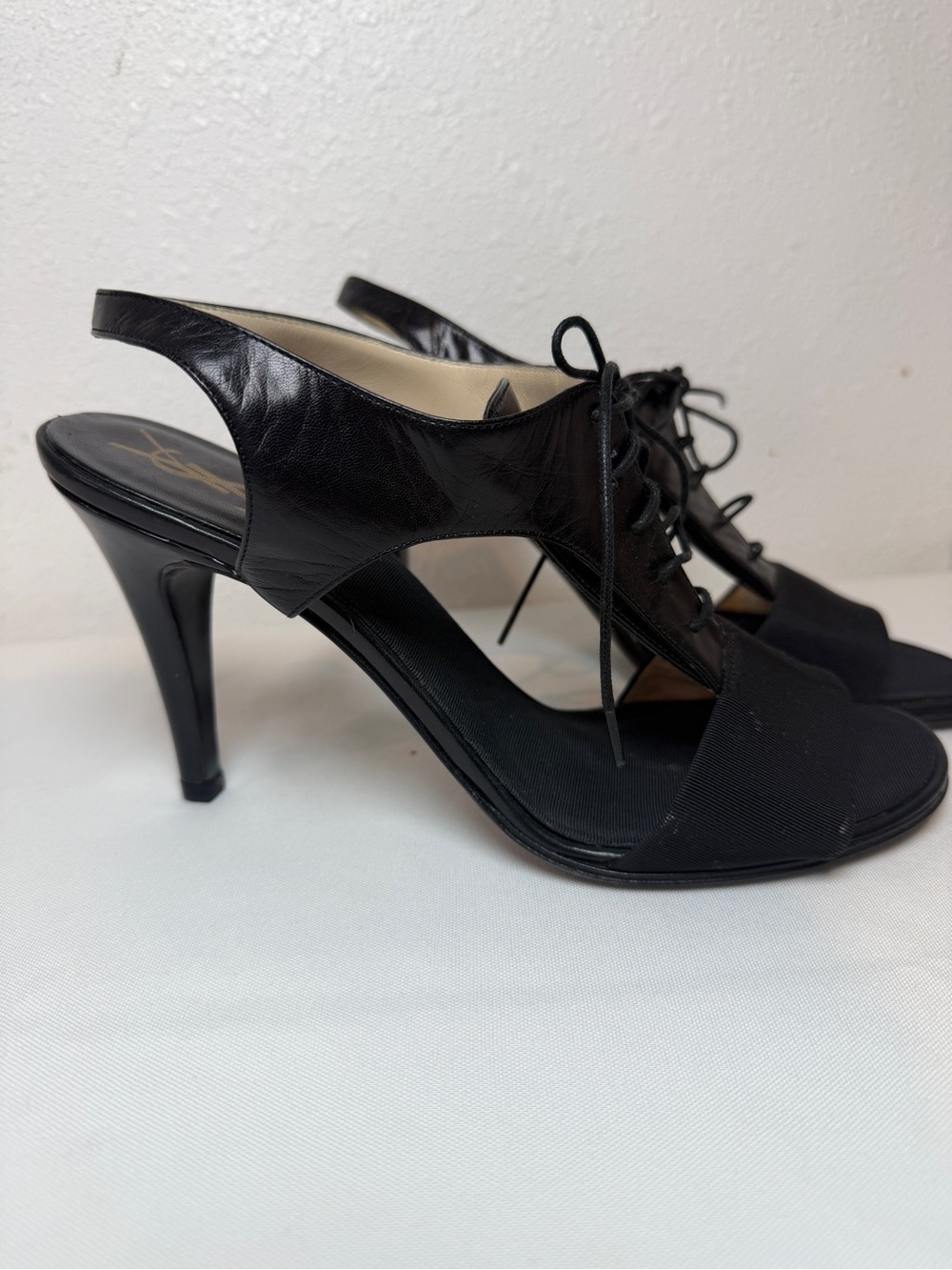 Vintage Yves-Saint Laurent Black Cut-Out Leather Lace Up Heals 8.5